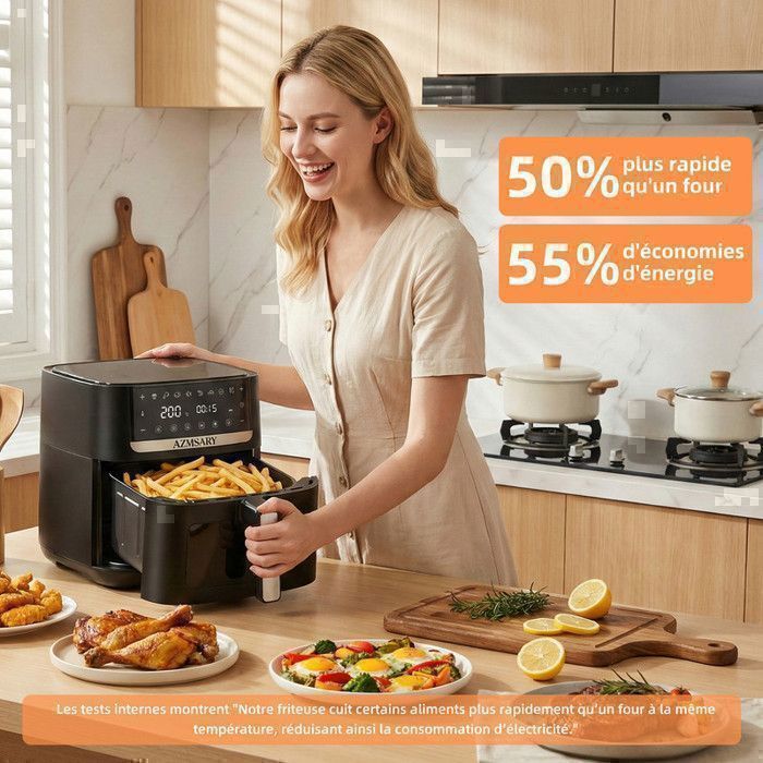 Friteuse sans Huile 12L - Panier Flexible - Écran LED - Cuisson 360° Sans Huile - 10 Programmes - Fenêtre transparente - Air fryer
