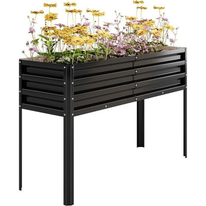 Garvee BAC A FLEUR ,Potager sur Pieds Surélevé avec Bâche en Filet,  Jardinière Surélevée en Métal avec Serre, Beige ,180x90x30cm