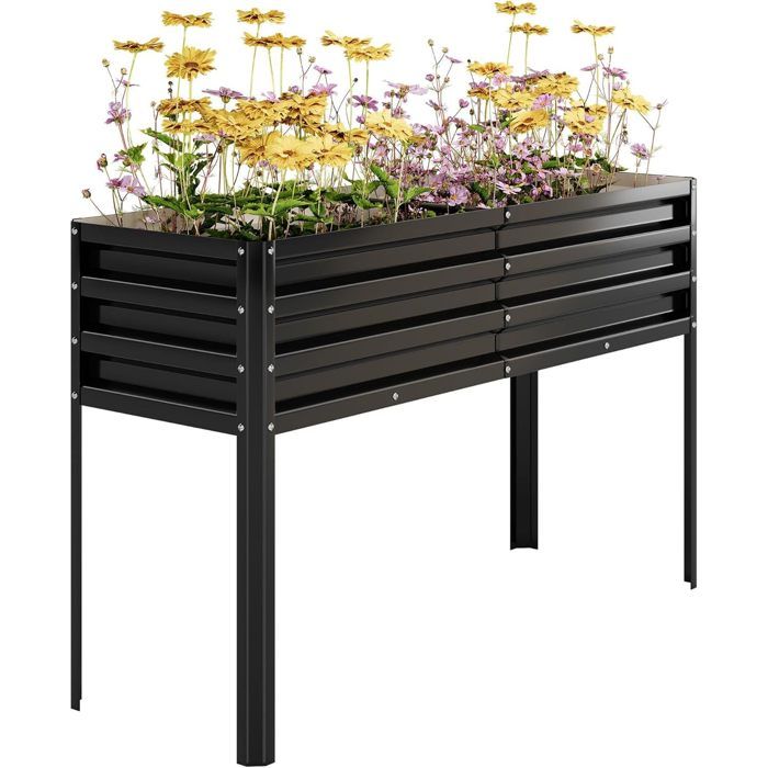 Garvee BAC A FLEUR ,Potager sur Pieds Surélevé avec Bâche en Filet,  Jardinière Surélevée en Métal avec Serre, Beige ,180x90x30cm