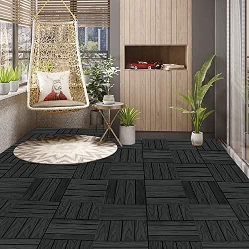 WOLTU Dalle de sol WPC 30x30cm, pour revêtement jardin extérieur fixation plug-in, Anthracite 22 pièces-2 m² GTF006an-2