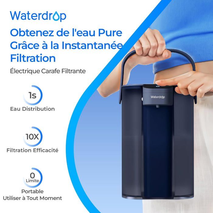 Waterdrop Pichet de filtre à eau électrique, distributeur d'eau rechargeable, système de comptoir instantané de 15 tasses(3)