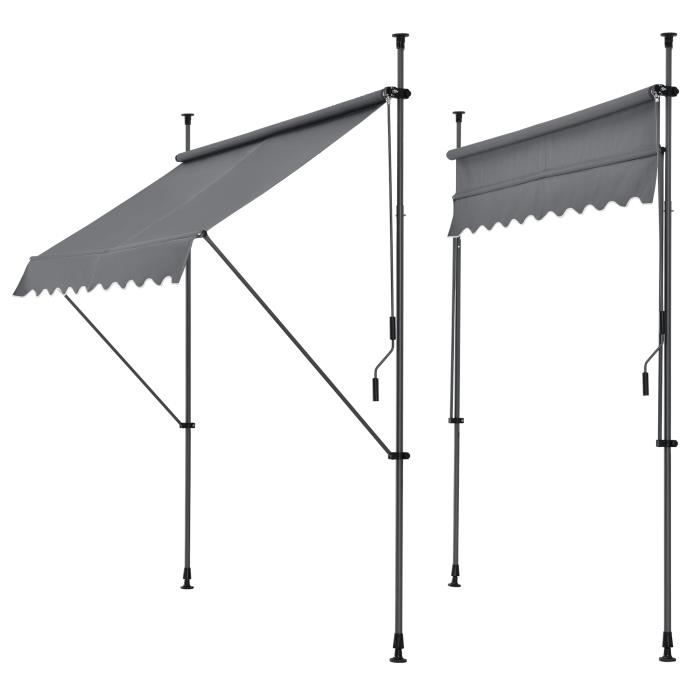 Store Banne Téléscopique Acier Polyester 200 x 120 x 220-309 cm Gris Ardoise