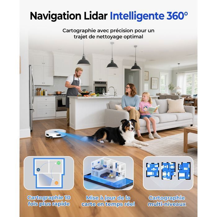 Aspirateur Robot Laveur 4-en-1,20000 Pa-Redroad R11-200min Autonomie,Vidange Auto,avec Navigation LiDAR,Charge-Auto,avec App-Gris