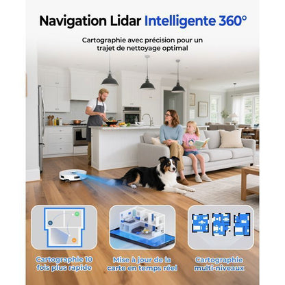 Aspirateur Robot Laveur 4-en-1,20000 Pa-Redroad R11-200min Autonomie,Vidange Auto,avec Navigation LiDAR,Charge-Auto,avec App-Gris