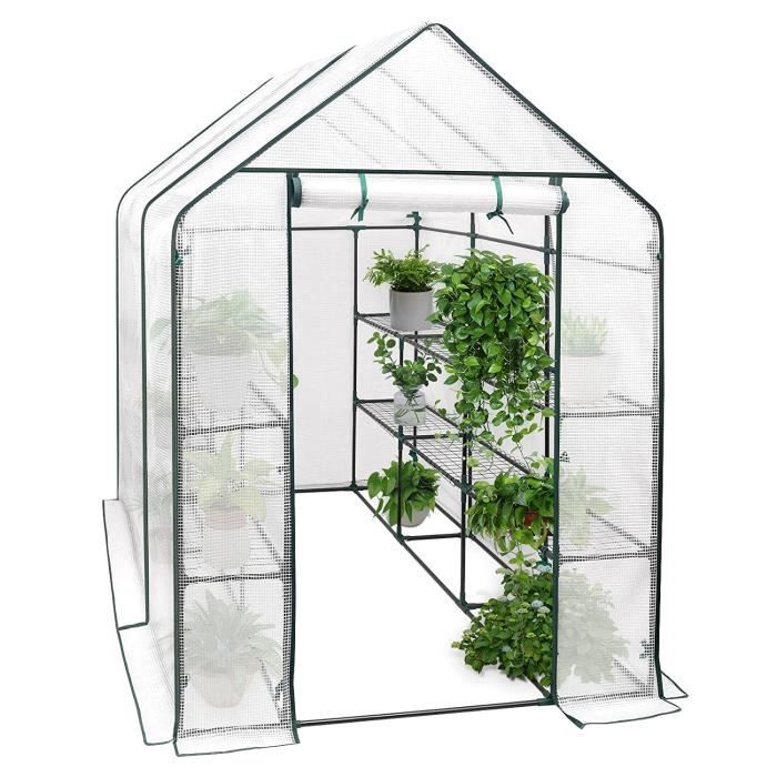 WOLTU Serre de Jardin PE pour légumes avec Porte, Blanc, 143x215x195cm