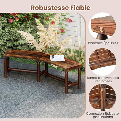 Banc de Jardin Extérieur Incurvé COSTWAY, Bois Massif, 2-3 Personnes, sans Dossier, Charge 360 kg, pour Patio Piscine, Naturel