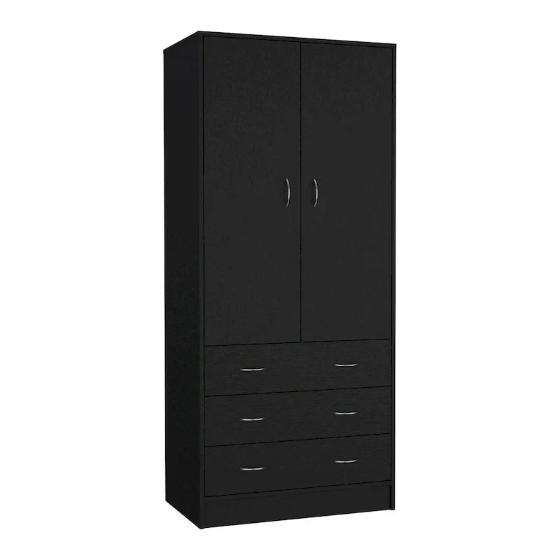 19  Modern Double-door Armoire with 3 Drawers and 1 Hanging Rod for Bedroom