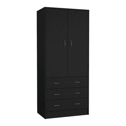 19  Modern Double-door Armoire with 3 Drawers and 1 Hanging Rod for Bedroom
