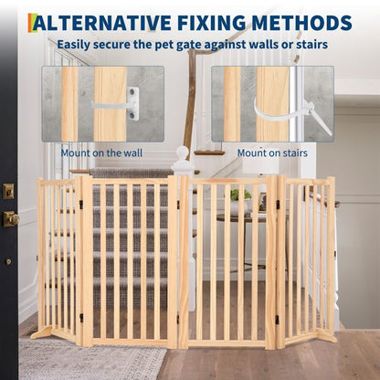 Barrière pour chien autoportante en bois massif, 4 panneaux pliables, tapis antidérapants, Sans peinture, 203*1.8*90 cm
