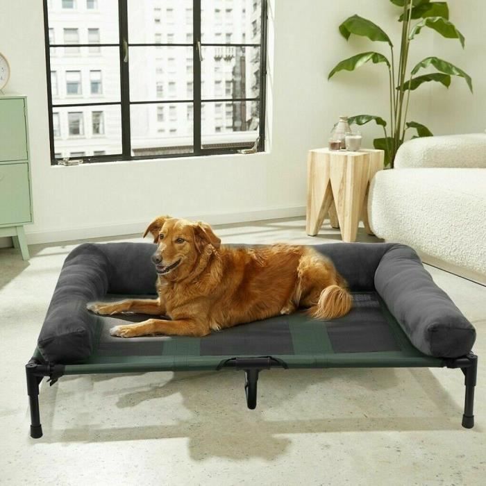 BingoPaw Lit de Camp pour Chien XXL Lit Surélevé Chien Grande Taille Transat Chien Extérieur 130 x 90 x 18cm