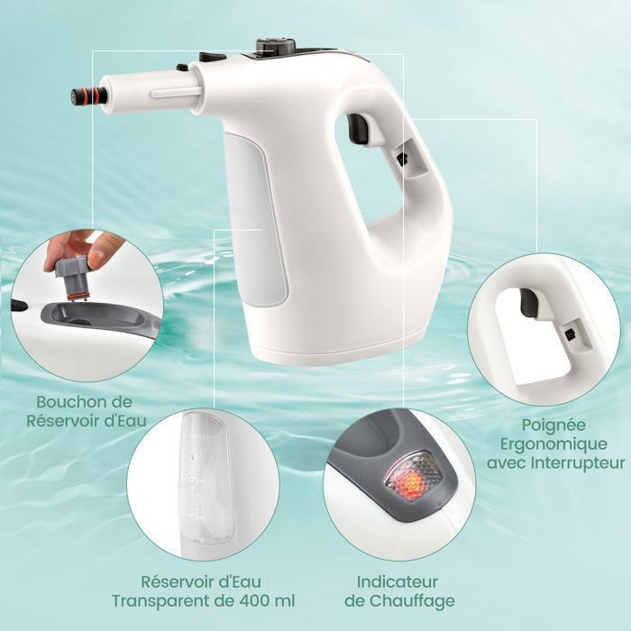 Nettoyeur Vapeur à Main 1500W Punaises de Lit COSTWAY-Réservoir 400 ml-2 Bar-14 Accessoires-125 ℃-Verrou de Sécurité Enfants-Bleu