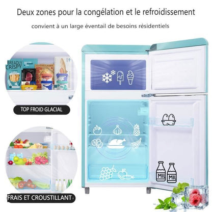 Réfrigérateur rétro - LANGTU - Retro 60L - 2 portes - Congélateur 22 L - 46 dB
