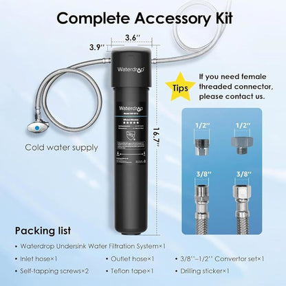 Waterdrop 10UB Système de Filtre à Eau Sous Évier avec Robinet Dédié, 11K Gallons de Filtration D'eau de Grande Capacité