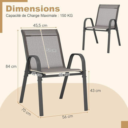 COSTWAY Lot de 2 Chaises de Jardin, Tissu Respirant, Chaises à Manger Empilables avec Accoudoirs, pour Patio Terrasse Porche, Bleu