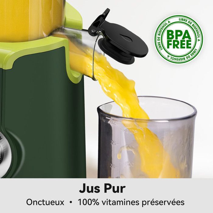 Extracteur de Jus - Sans Préparation - Grande goulotte 115 mm à fruits entiers -Nettoyage Rapide -Rendement en jus de 99 % -Noir