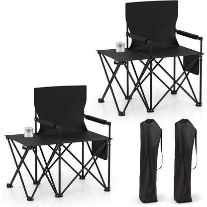 Lot de 2 Chaises de Jardin Extérieur Pliable COSTWAY, Cadre Léger en Aluminium, Dossier Réglable en 4 Positions, Sac Isotherme