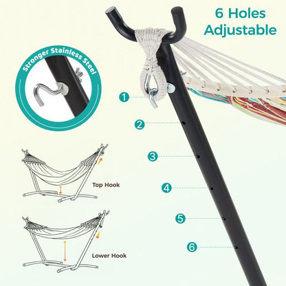 Mondeer Hamac sur Pied Double avec Support,Cadre Robuste Réglable 6Positions,Charge Max 270kg pour Jardin/Camping/Voyage,Multicolore