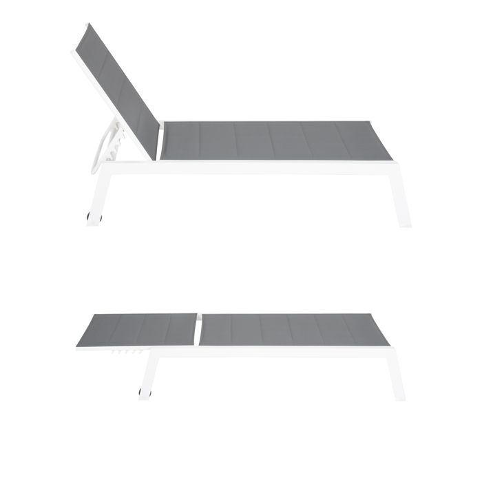 Set bain de soleil et table d'appoint BARBADOS en textilène taupe - aluminium blanc