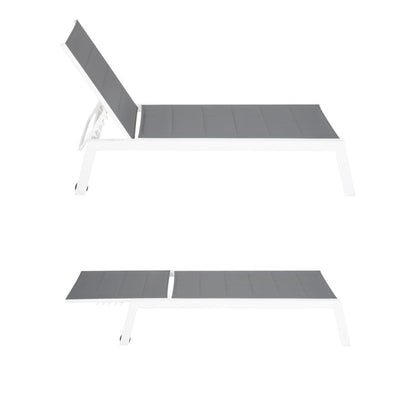 Set bain de soleil et table d'appoint BARBADOS en textilène taupe - aluminium blanc