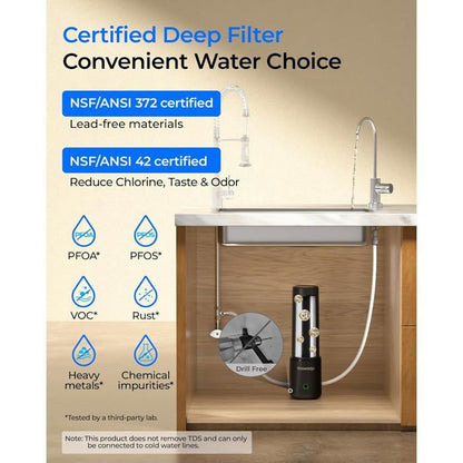 Waterdrop 10UB Système de Filtre à Eau Sous Évier avec Robinet Dédié, 11K Gallons de Filtration D'eau de Grande Capacité