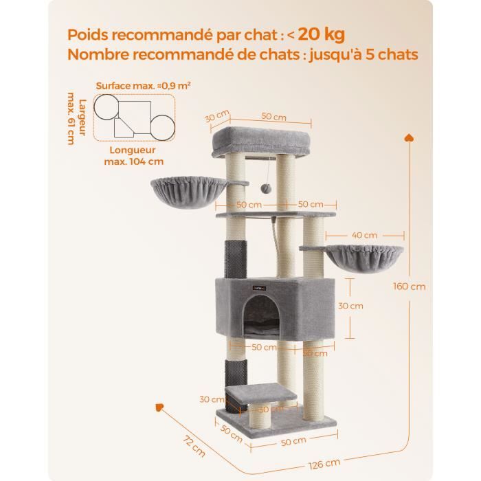 Arbre à Chat avec Couvertures Douces, 2 Brosses pour Chat, Grandes Plateformes, Marron