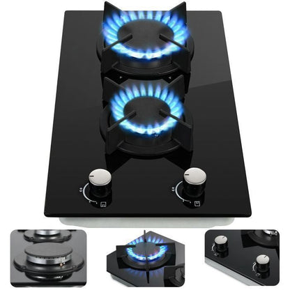 Plaque de cuisson gaz,Table Gaz,2 foyers,Verre Trempé,4200 W,Sécurité Thermocouple,Gaz Naturel/Propane,noir