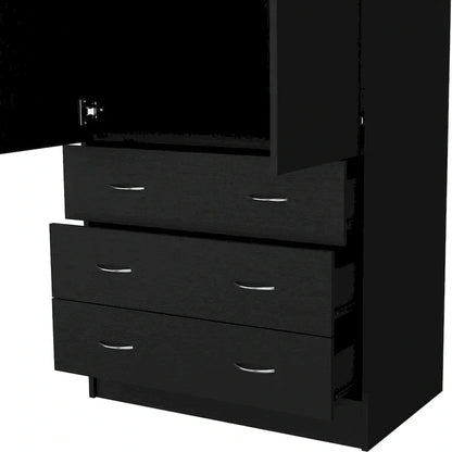 19  Modern Double-door Armoire with 3 Drawers and 1 Hanging Rod for Bedroom