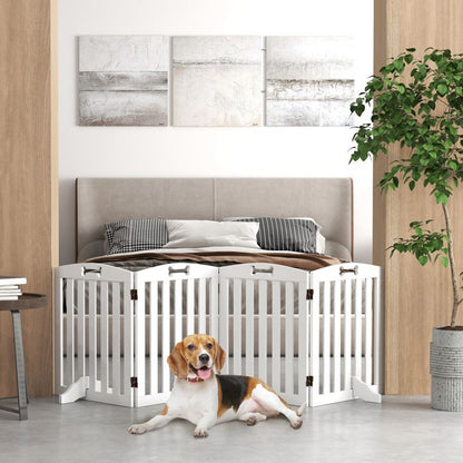 Barrière de sécurité chien - PawHut - avec pieds de support, pointes antidérapantes - 4 panneaux - 207,5 x 30 x 61 cm - blanc
