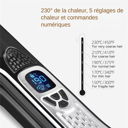 Lisseur vapeur-Plaques en Céramique extra larges，5 vitesses - alimentation rotative 360°-Jusqu'à 230°C-Pour Tous Types de Cheveux
