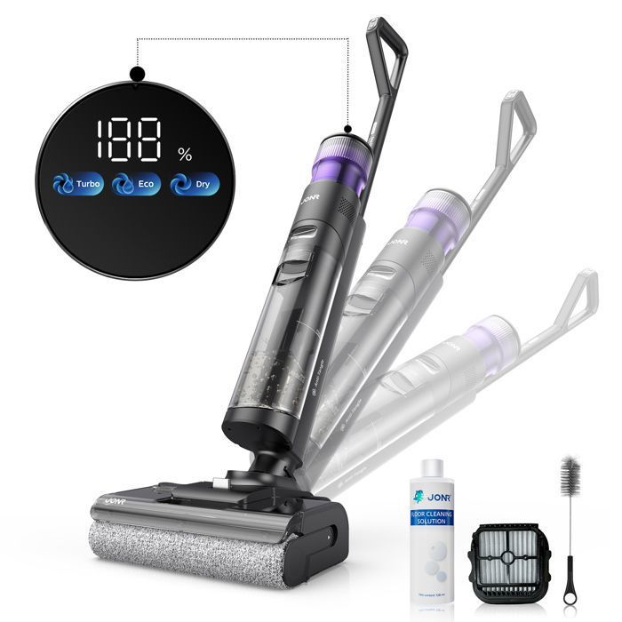 JONR Aspirateur balai laveur Sans Fil ED12 4-in-1- Humide & Sec -30 min-Self Cleaning Function, for Hard Floors- 850mL