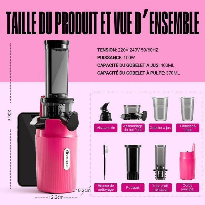 Extracteur de Jus - VENTRAY - Ginnie - Compact - 100 Watt - Jaune