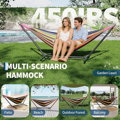 Hamac Double avec Support - 450 lbs, Toile Coton & Coussin Amovible - Pour Jardin, Intérieur/Extérieur, Vert