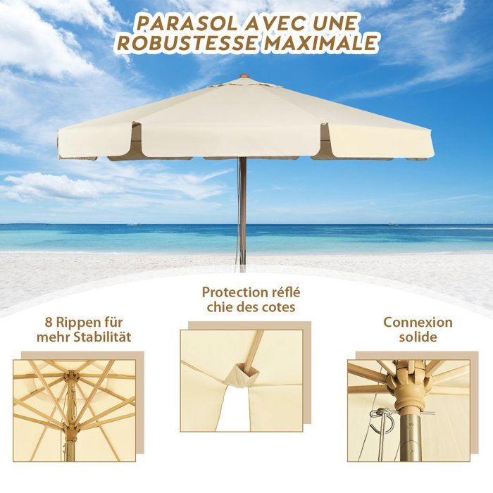 COSTWAY Parasol pour Terrasse Inclinable Dia.3M avec Manivelle Anti-UV,Protection Solaire Toile Polyester Imperméable Beige