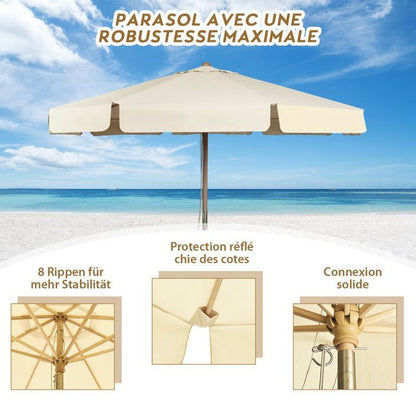 COSTWAY Parasol pour Terrasse Inclinable Dia.3M avec Manivelle Anti-UV,Protection Solaire Toile Polyester Imperméable Beige