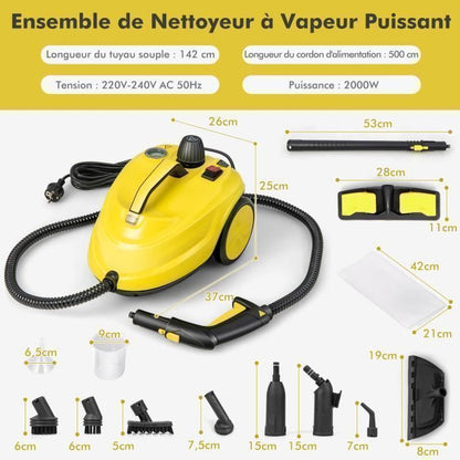 Nettoyeur Vapeur Polyvalent 2000W COSTWAY Punaises de Lit-Réservoir 1,5L,19 Accessoires 4,0 Bar-Voyant LED-108℃-Acariens Oragne