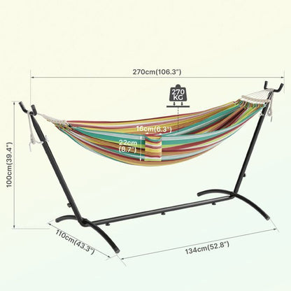 Mondeer Hamac sur Pied Double avec Support,Cadre Robuste Réglable 6Positions,Charge Max 270kg pour Jardin/Camping/Voyage,Multicolore