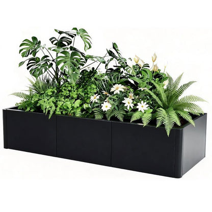 Bac à Fleurs Métal Surélevé 136x52x30 cm, Assemblage Sans Outil – Coins Arrondis – Anti-débordement，Carré potager avec fond