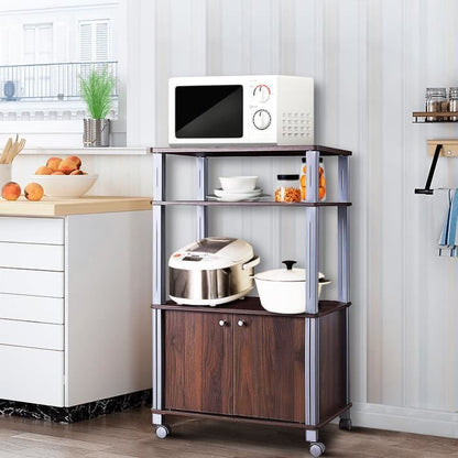 Meuble pour Micro Onde Étagère de Cuisine pour Four en Bois avec 3 Couches Roues 60 x 40 x 98 CM Noir