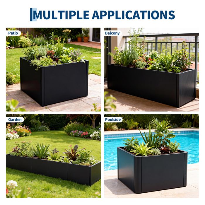 Bac de jardin surélevé en aluminium 200*80*40cm – Anti-rouille, fond ouvert, coins arrondis, Gris, 1pc