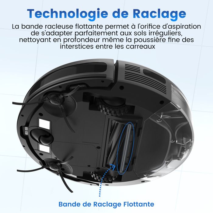 Aspirateur Robot Laveur 3 en 1 AIRROBO P30, 4000Pa Laveur Poils Animaux, 120Min, 7,8cm Ultra-Mince Silencieux, Charge-Auto