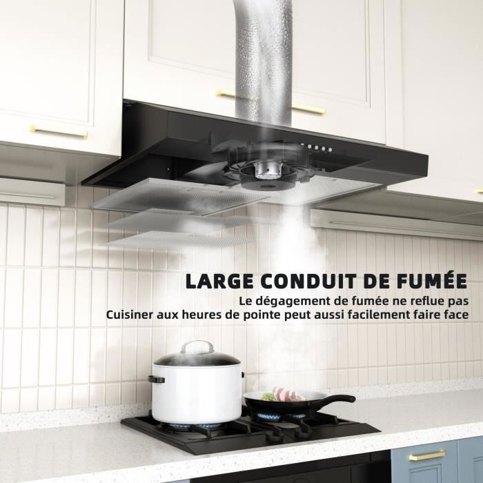 FIREGAS Hotte Aspirante 60cm, Extracteur de Cuisine Sans Évacuation, 3 Vitesses, Avec Filtres à Charbon, Argent