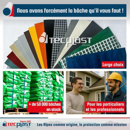 TECPLAST Bâche Jardin 4x4 m LP506JD Beige foncé - Garantie 5 ans - Bâche PVC étanche - Résistance Anti-UV
