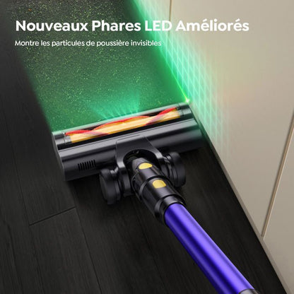 Aspirateur Balai sans Fil- Laresar V10-45Mins- 48000PA- Batterie Amovible-Technologie Yeux verts-Léger-Tapis et Poils d’Animaux