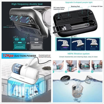 KENLUMO Matelas aspirateur Anti acariens,500W,15 Kpa,élimination de 99,9% des allergènes,lampe U-V,ultrasons, pour Lit,Canapé,tapis