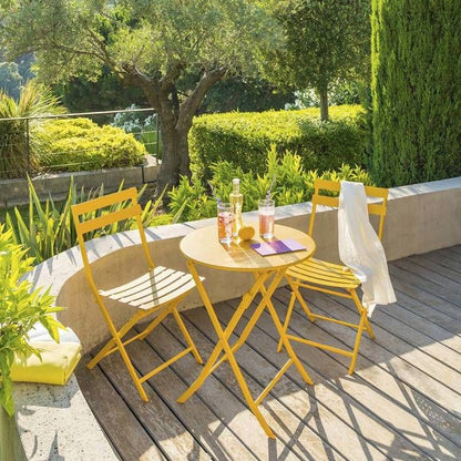 Table de jardin pliante ronde "Greensboro" vert olive 2 places en acier traité époxy - Hespéride