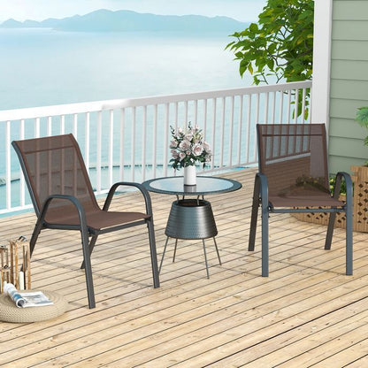 COSTWAY Lot de 2 Chaises de Jardin, Tissu Respirant, Chaises à Manger Empilables avec Accoudoirs, pour Patio Terrasse Porche, Bleu