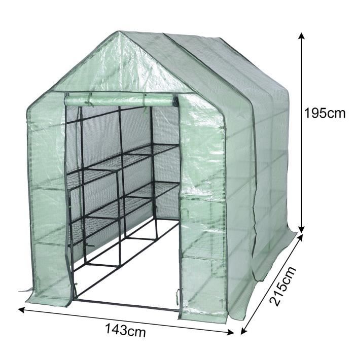 WOLTU Serre de Balcon-Jardin-Terrasse en PE, Serre à tomate avec porte, Serre pour légumes, Cadre en acier, 143x215x195 cm, Vert
