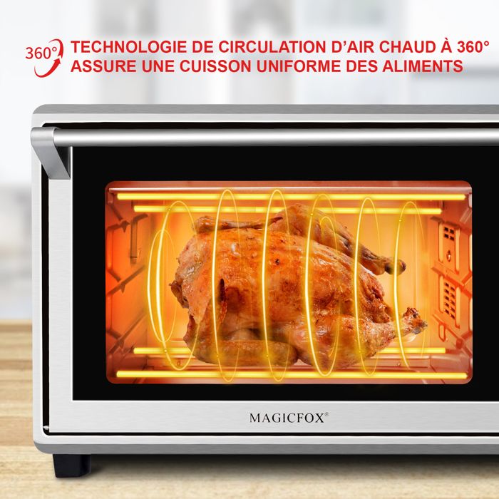 Four électrique à convection, 46L avec Tournebroche, 6 modes de cuisson, Lèchefrite avec pince, Grille de cuisson - Noir/Inox