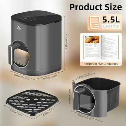 UTEN Air Fryer Sans Huile 5.5L 2000W,Friteuse à Air avec Écran Tactile LED,14 Programmes et Fenêtre Visible,Cuisson Rapide et Saine
