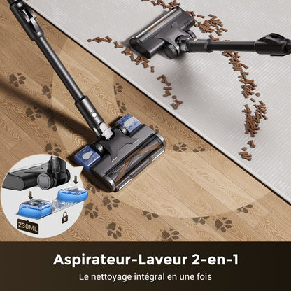 Proscenic Aspirateur balai sans fil PO20 -Sec/Humide -80kPa/180AW -Réglage automatique de la puissance-70Min -Auto-Portant -GreenEye